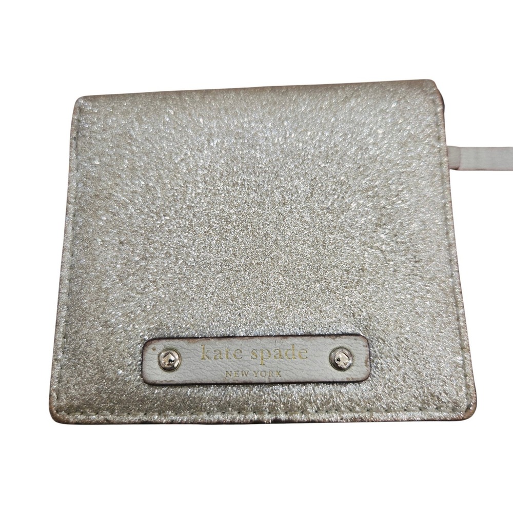 Kate‎ Spade Bifold Wallet Champagne Shimmer Glitter Leather Logo Snap Designer